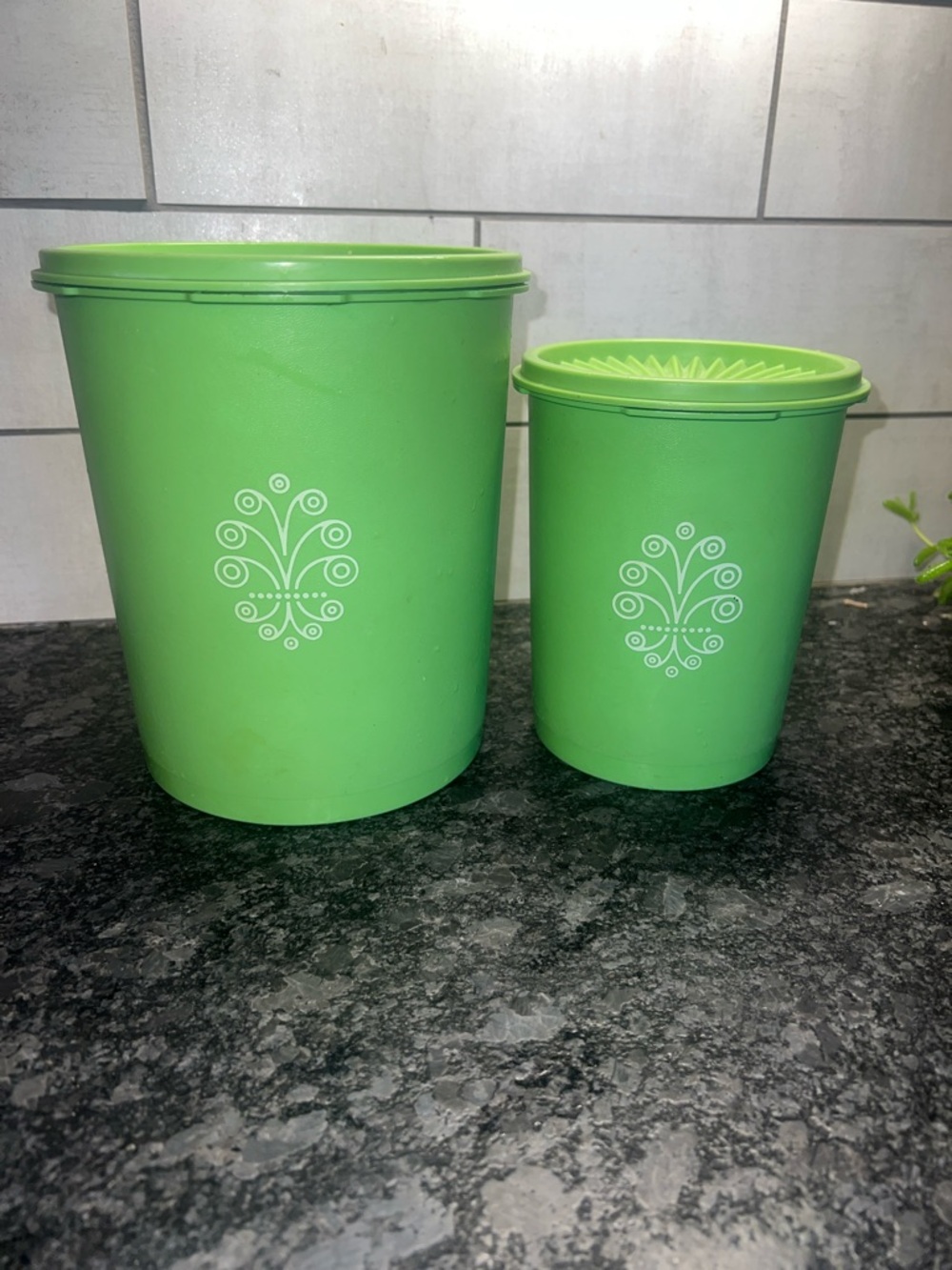 Tupperware Green Servalier Storage Canisters Set. Great shape. Set of 2